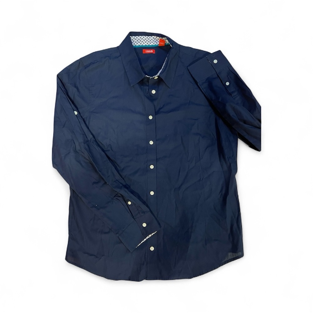 Izod Dark Blue Casual Button Down Shirt size L
